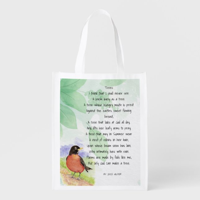 Love Nature Inspirational Poem Trees Kilmer  Grocery Bag (Front)