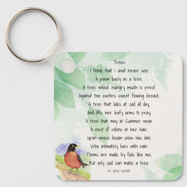 Love Nature Inspirational Poem Trees Kilmer  Keychain (Front)