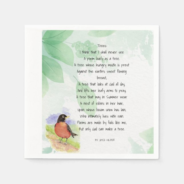 Love Nature Inspirational Poem Trees Kilmer  Napkins (Front)