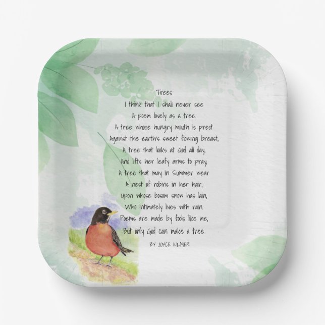 Love Nature Inspirational Poem Trees Kilmer  Paper Plates (Front)