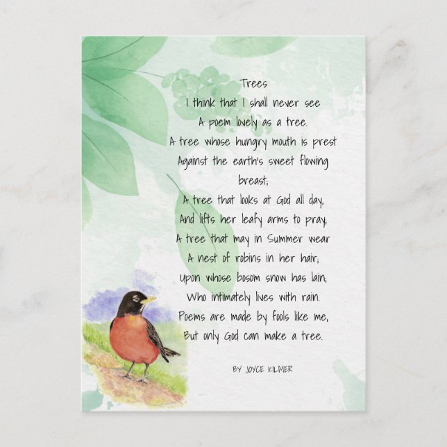 Love Nature Inspirational Poem Trees Kilmer Postcard (Front)