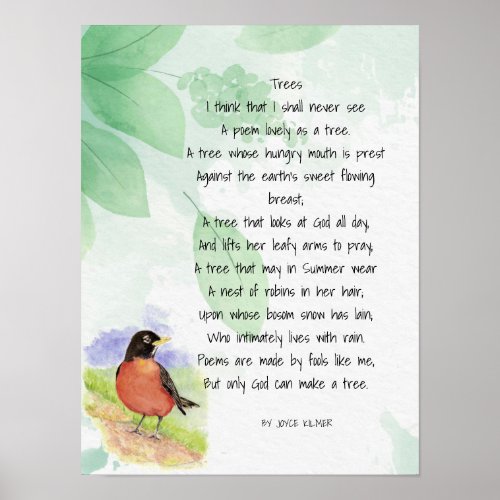 Love Nature Inspirational Poem Trees Kilmer  Poster