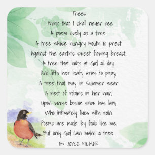 Love Nature Inspirational Poem Trees Kilmer Square Sticker