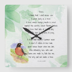 Love Nature Inspirational Poem Trees Kilmer Square Wall Clock
