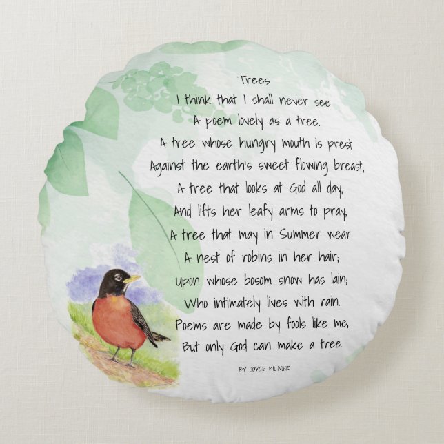 Love Nature Inspirational Poem Trees Kilmer  Throw Round Pillow (Front)