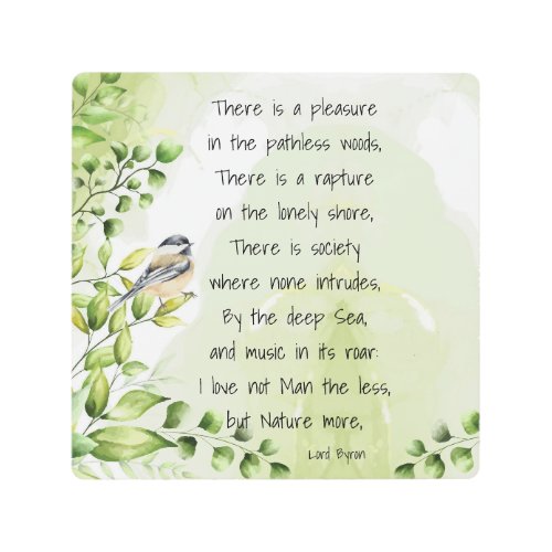 Love Nature Inspirational Quote Lord Byron  Metal Print