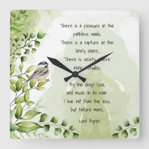Love Nature Inspirational Quote Lord Byron  Square Wall Clock
