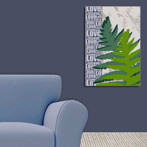 Love Nature Stylized Blue  Green Fern Leaves Poster