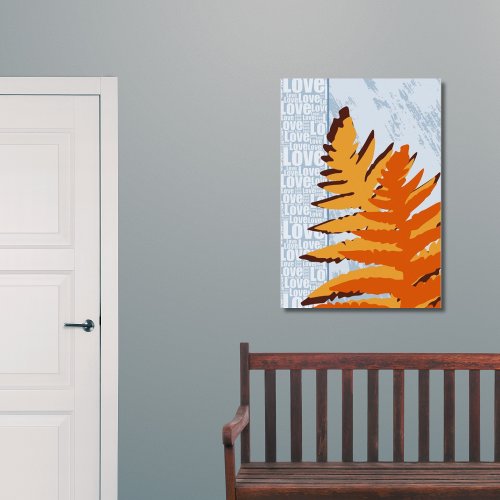 Love Nature Stylized Blue  Orange Fern Leaves Poster