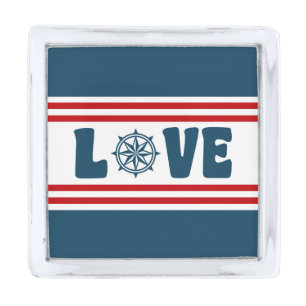 Love nautical design silver finish lapel pin