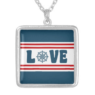 Love nautical design silver plated necklace
