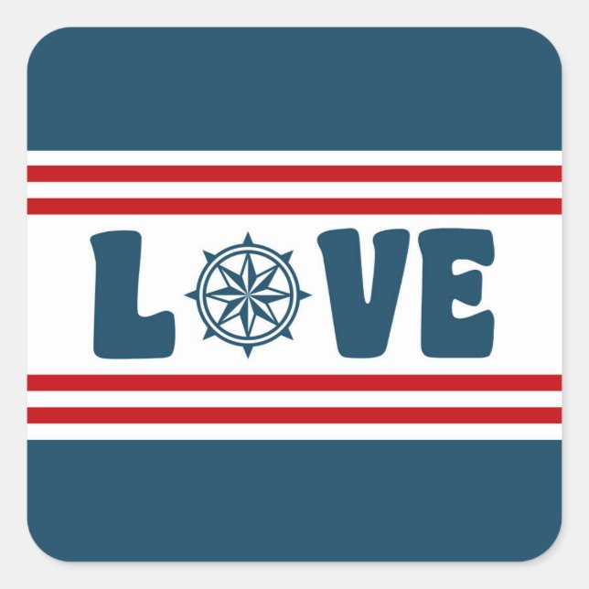 Love nautical design square sticker (Front)
