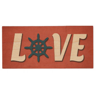 Love nautical design wood USB flash drive