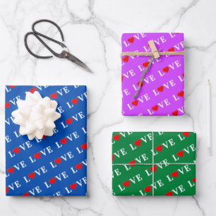 LOVE Navy Blue Green Purple Wrapping Paper Sheets