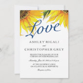 Love Navy Blue & Sunflower Summer Wedding Invitation (Front)