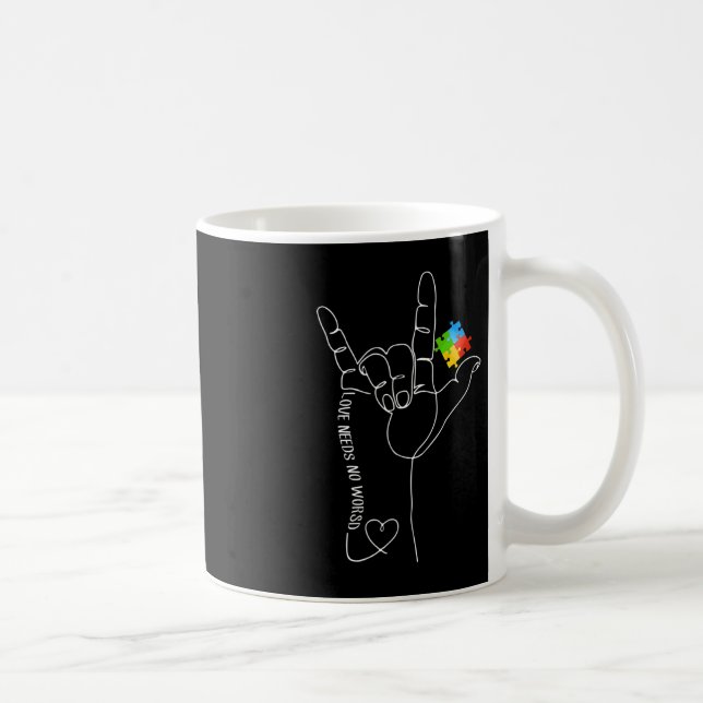 Love Need No Word ASL Autism Awareness SPED Teache Coffee Mug (Right)
