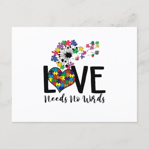 Love Needs No Words Autism Awareness Heart Puzzle Announcement Postcard