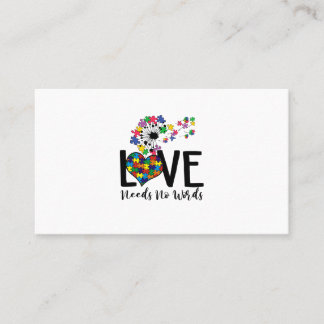 Love Needs No Words Autism Awareness Heart Puzzle Business Card