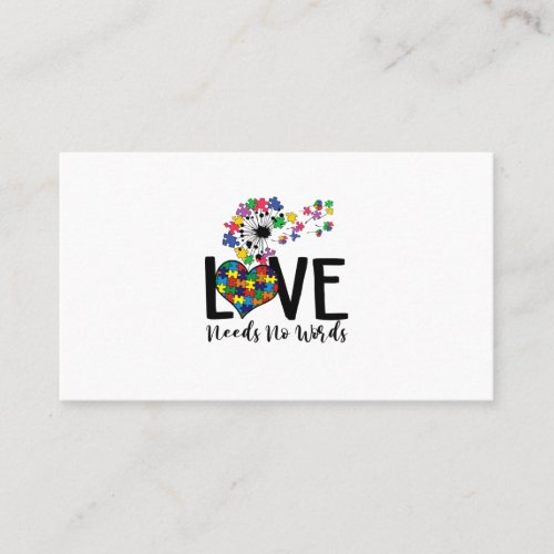 Love Needs No Words Autism Awareness Heart Puzzle Business Card
