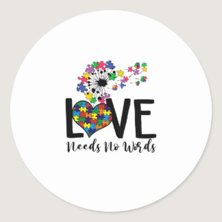 Love Needs No Words Autism Awareness Heart Puzzle Classic Round Sticker