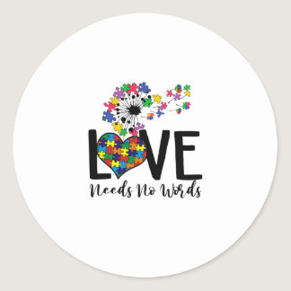 Love Needs No Words Autism Awareness Heart Puzzle Classic Round Sticker