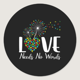 Love Needs No Words Autism Awareness Heart Puzzle  Classic Round Sticker