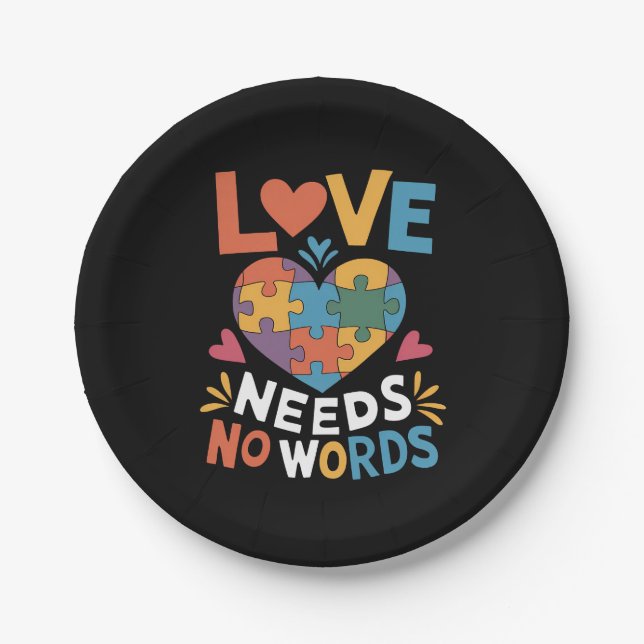Love Needs No Words Autism Awareness Paper Plates (Front)