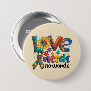 Love Needs No Words - Autism Awareness Sunflower Button