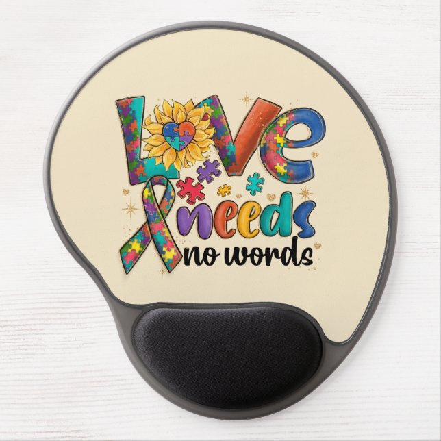 Love Needs No Words - Autism Awareness Sunflower Gel Mouse Pad (Front)