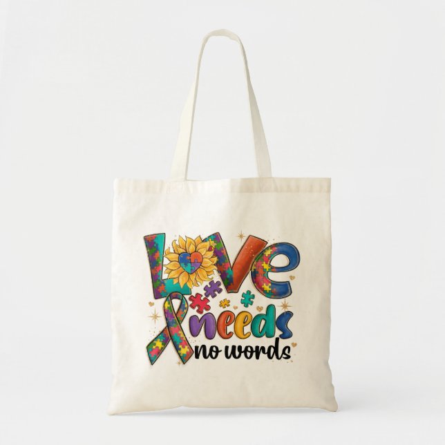 Love Needs No Words - Autism Awareness Sunflower Tote Bag (Front)