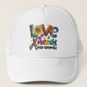 Love Needs No Words - Autism Awareness Sunflower Trucker Hat
