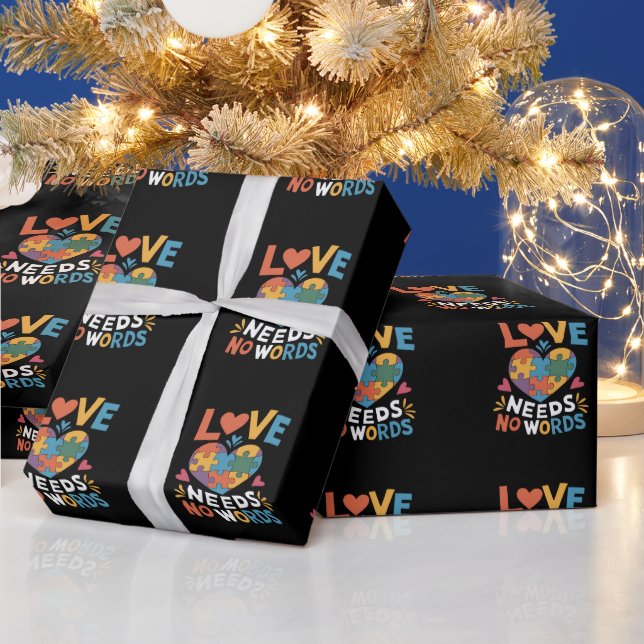 Love Needs No Words Autism Awareness Wrapping Paper (Holidays)