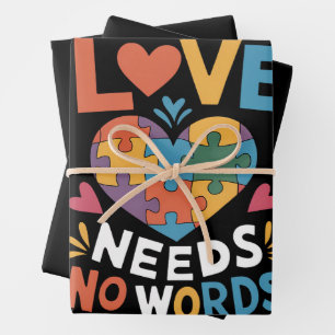 Love Needs No Words Autism Awareness Wrapping Paper Sheets