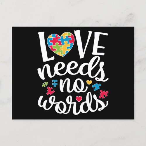 Love Needs No Words T shirt Autism Awareness Announcement Postcard