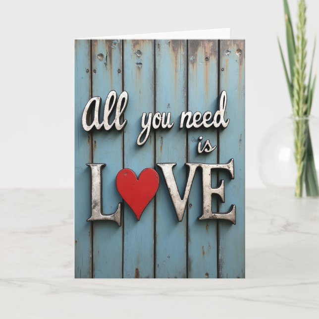 Love Needs You Teal Wood Art Card (Front)