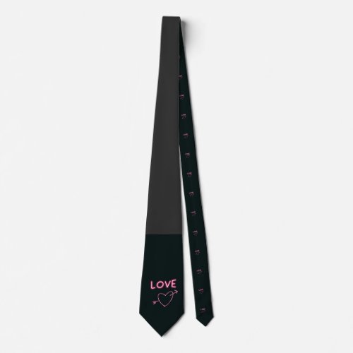 LOVE neon pink text with Heart  Neck Tie