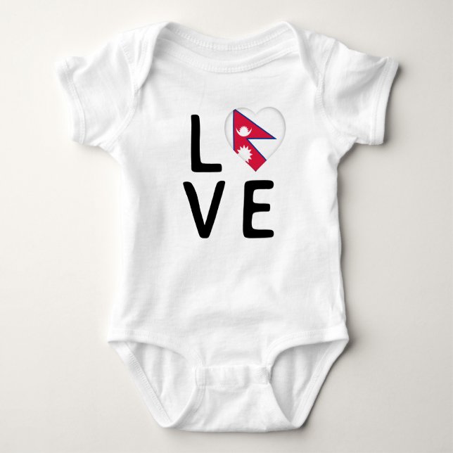 Love - Nepal Flag Baby Bodysuit (Front)