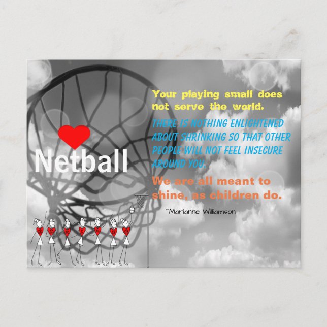Love Netball Design and Inspirational Quote Postcard (Front)