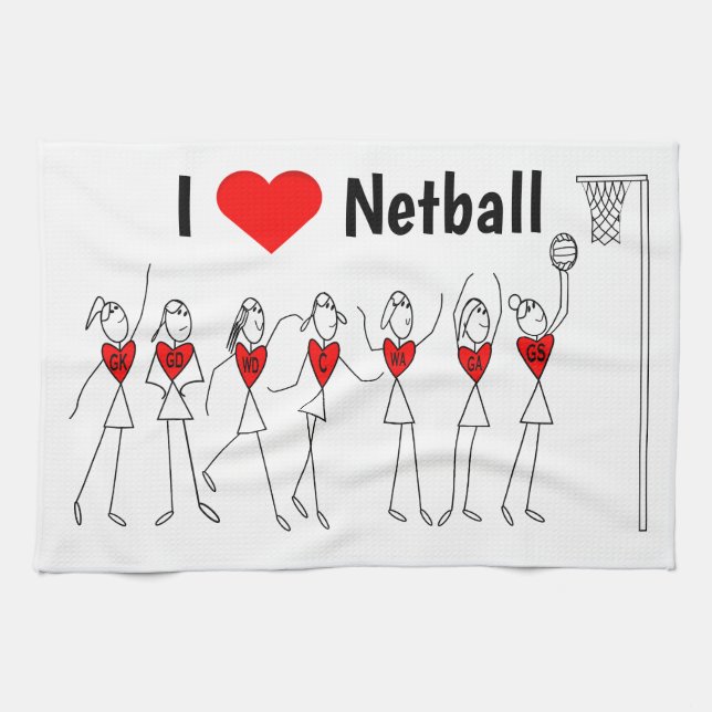 Love Netball Positions Heart Design Kitchen Towel (Horizontal)