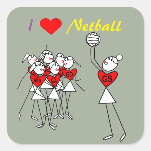 Love Netball Positions Stick Figures Square Sticker
