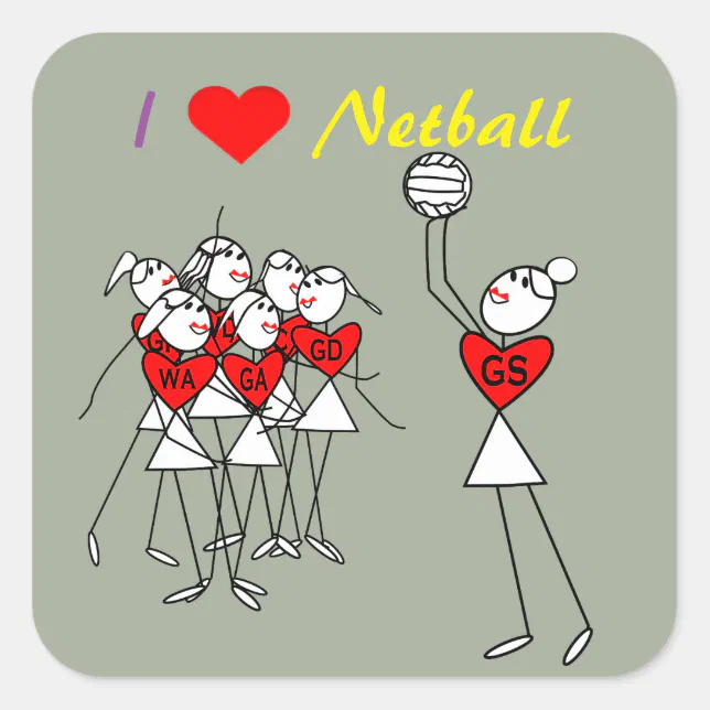 Love Netball Positions Stick Figures Square Sticker Zazzle