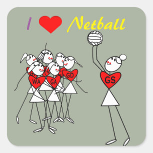Love Netball Positions Stick Figures Square Sticker