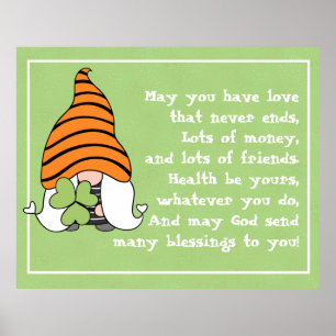 Love Never Ends Gnome Irish Blessing Poster