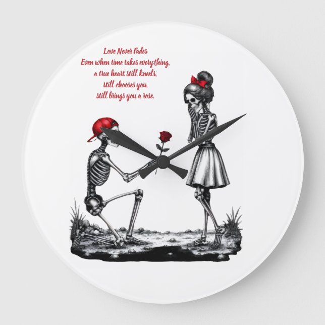 Love Never Fades Skeleton Couple Large Clock (Front)