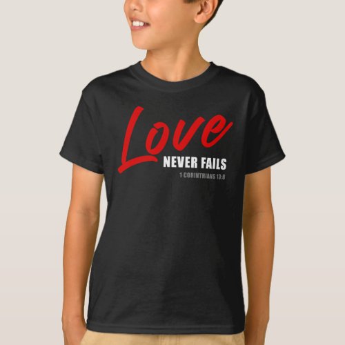 Love Never Fails 1 Cor 138 Womens Christian  T_Shirt