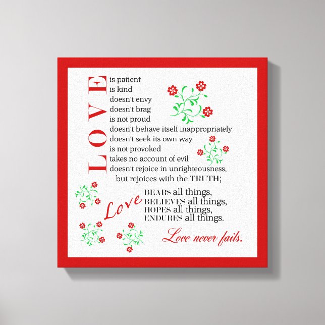 Love Never Fails | 1 Corinthians 13 4-8 Canvas Print (Front)