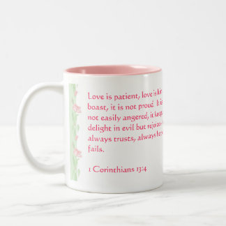 Love never fails - 1 Corinthians 13:4 Two-Tone Coffee Mug