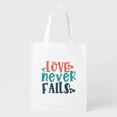 Love Never Fails Bible Verse Christian Grocery Bag