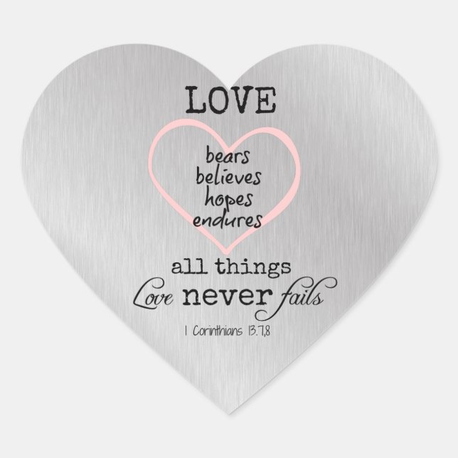 Love Never Fails Bible Verse Heart Sticker (Front)