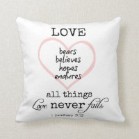 Love Never Fails Bible Verse Pillow